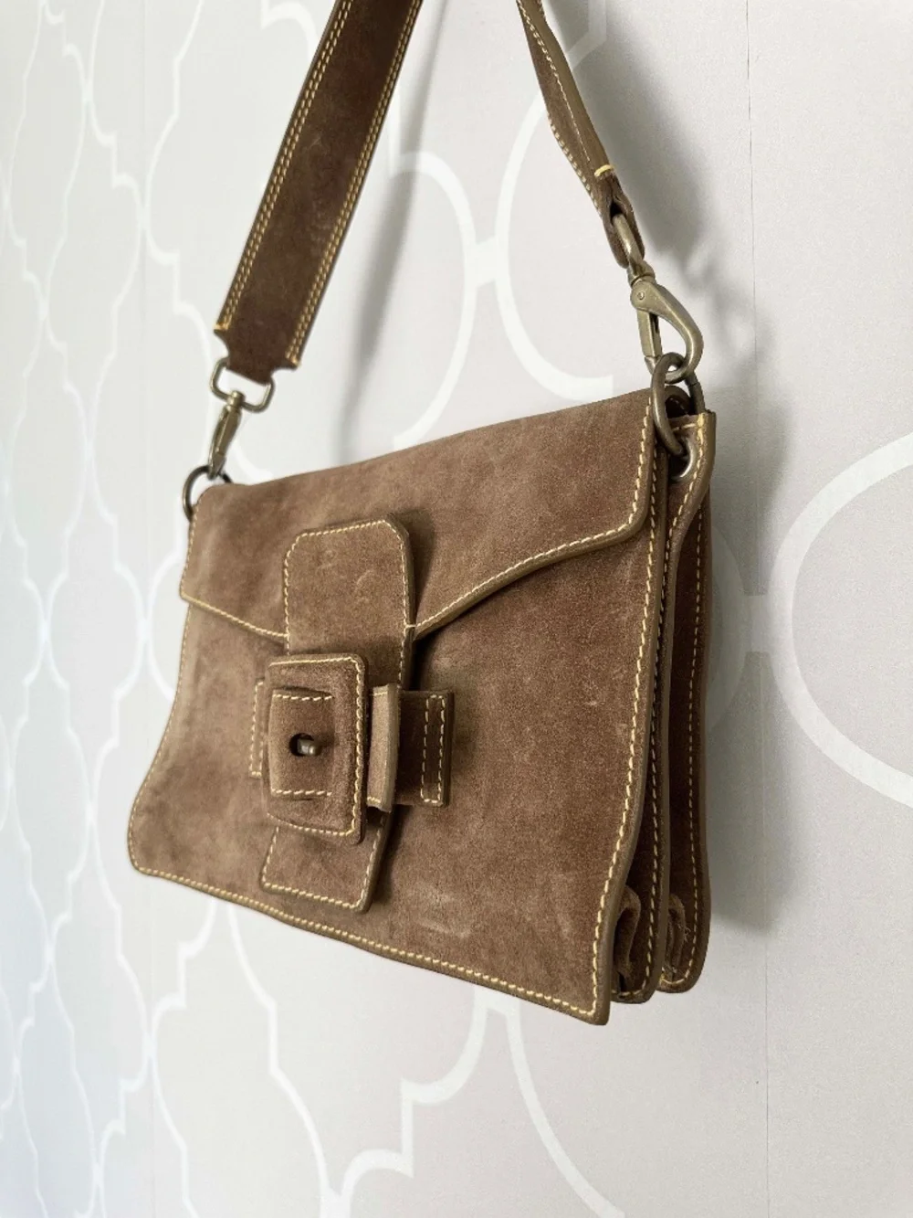 NWOT Vintage Miu Miu Brown Suede Buckle Shoulder Bag Y2K